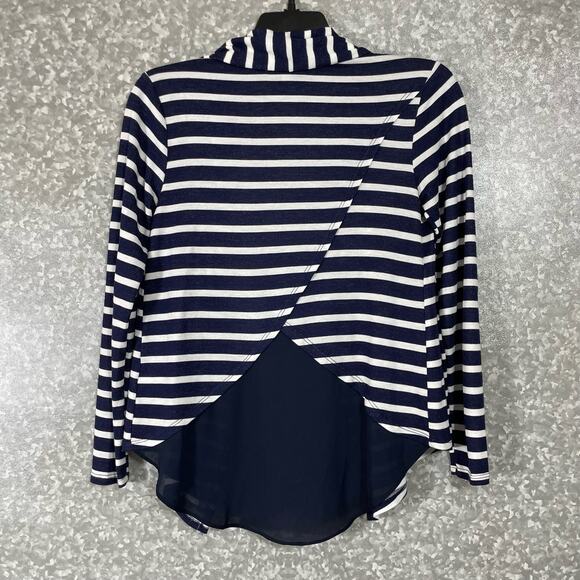 Moa Moa Blue Stripes Open Front Lightweight Cardigan - Size Medium- Sheer Panel - Picture 6 of 6